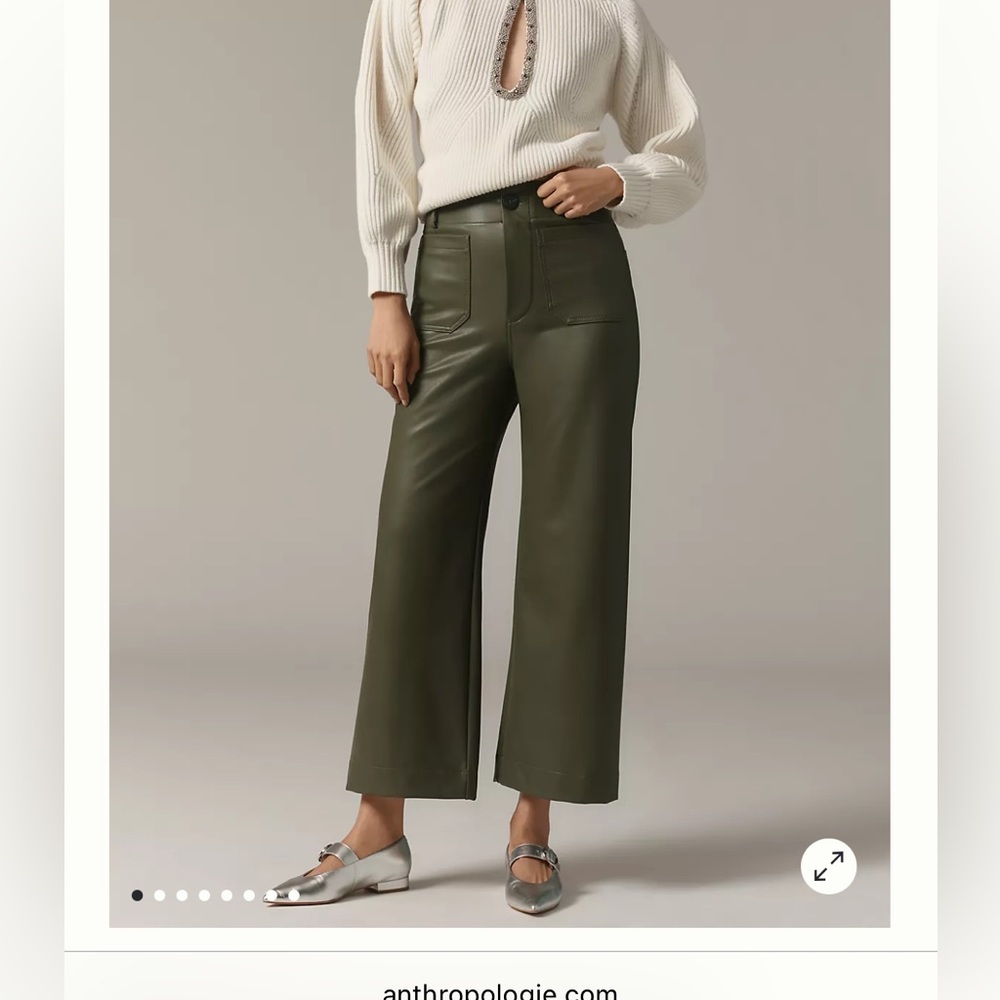 Maeve Green Cropped faux Leather Pants